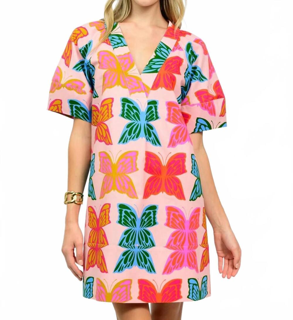 NEW IVY JANE butterflies shift mini dress in pink